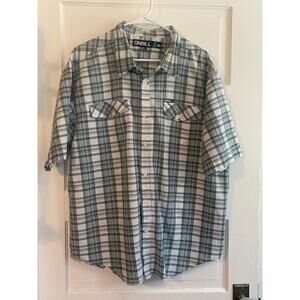 O'Neill Men's XL Short Sleeve‎ Button Front Plaid Cotton Shirt